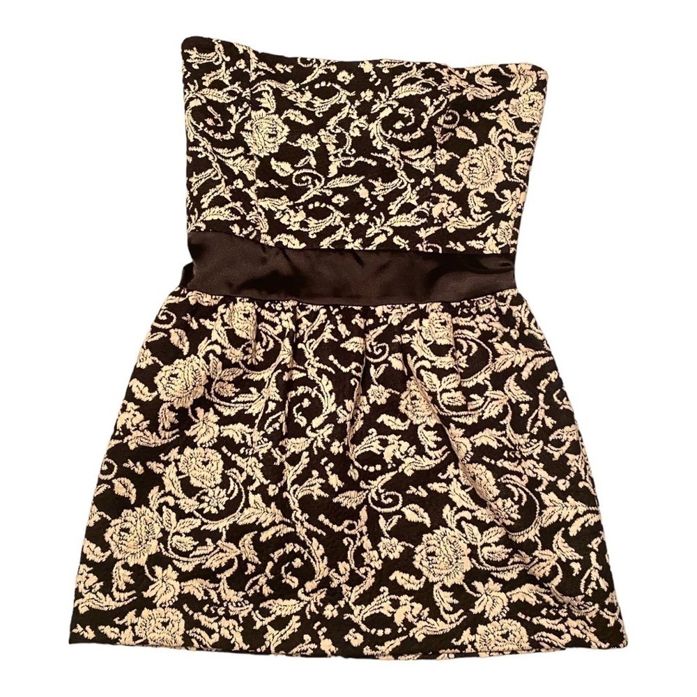 Strapless Black and cream Brocade Top Size Small